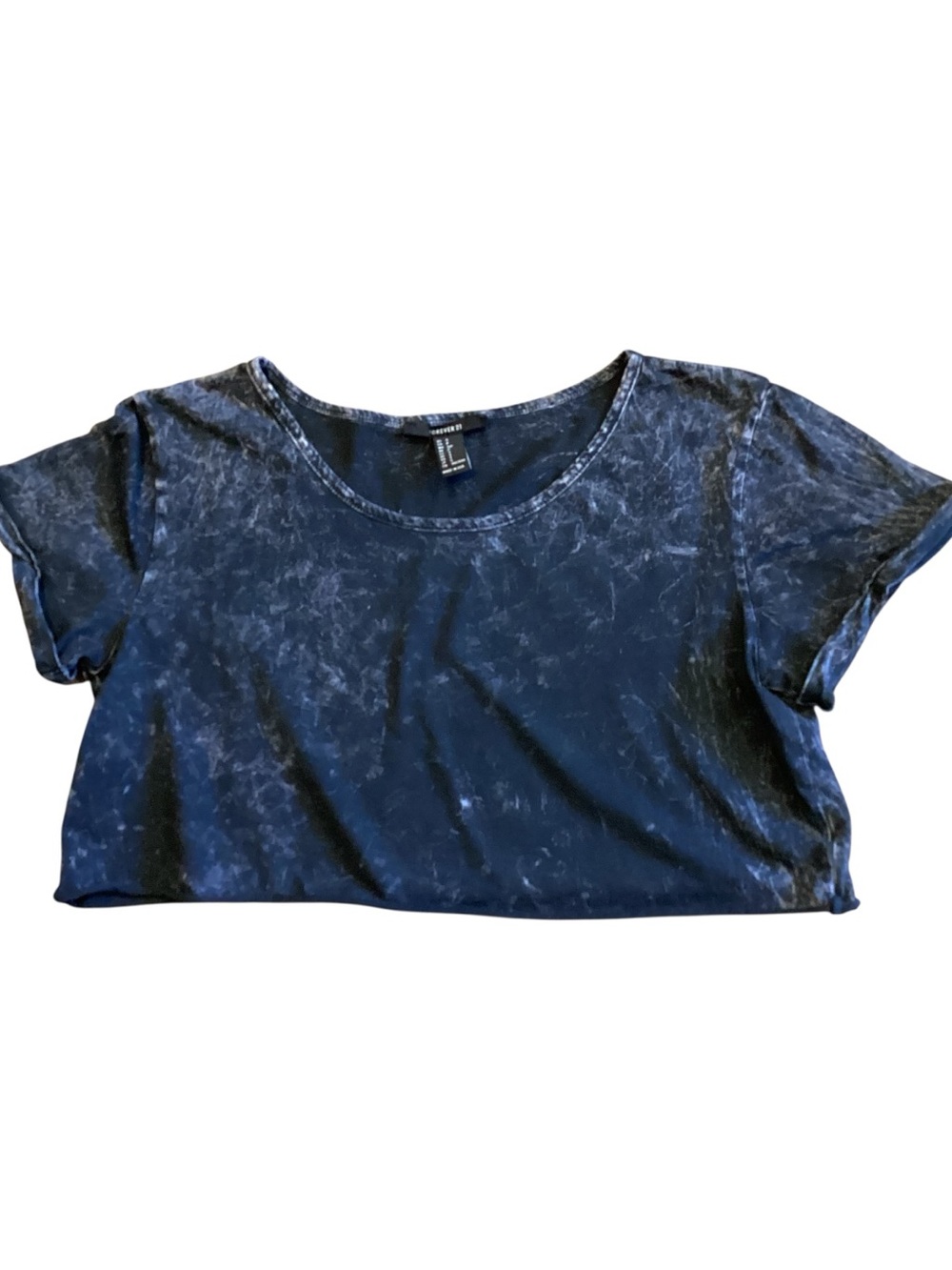 Forever 21 Black‎ Acid Wash Crop Top Short Sleeve Tee Size Small Made USA
